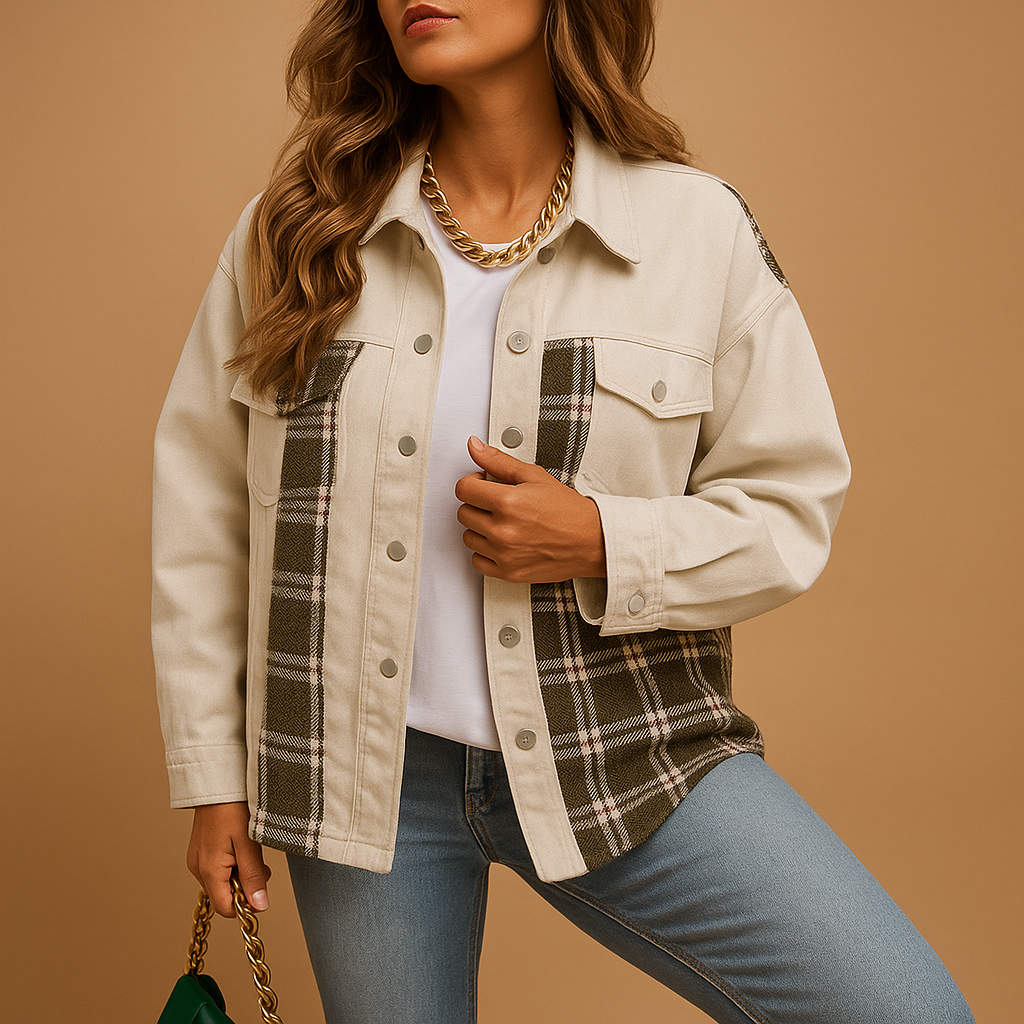 Hazel Plaid Denim-Look Jacket | Lorienna