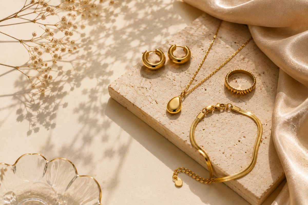 Layered gold necklaces at different lengths with tips for layering necklaces without tangling