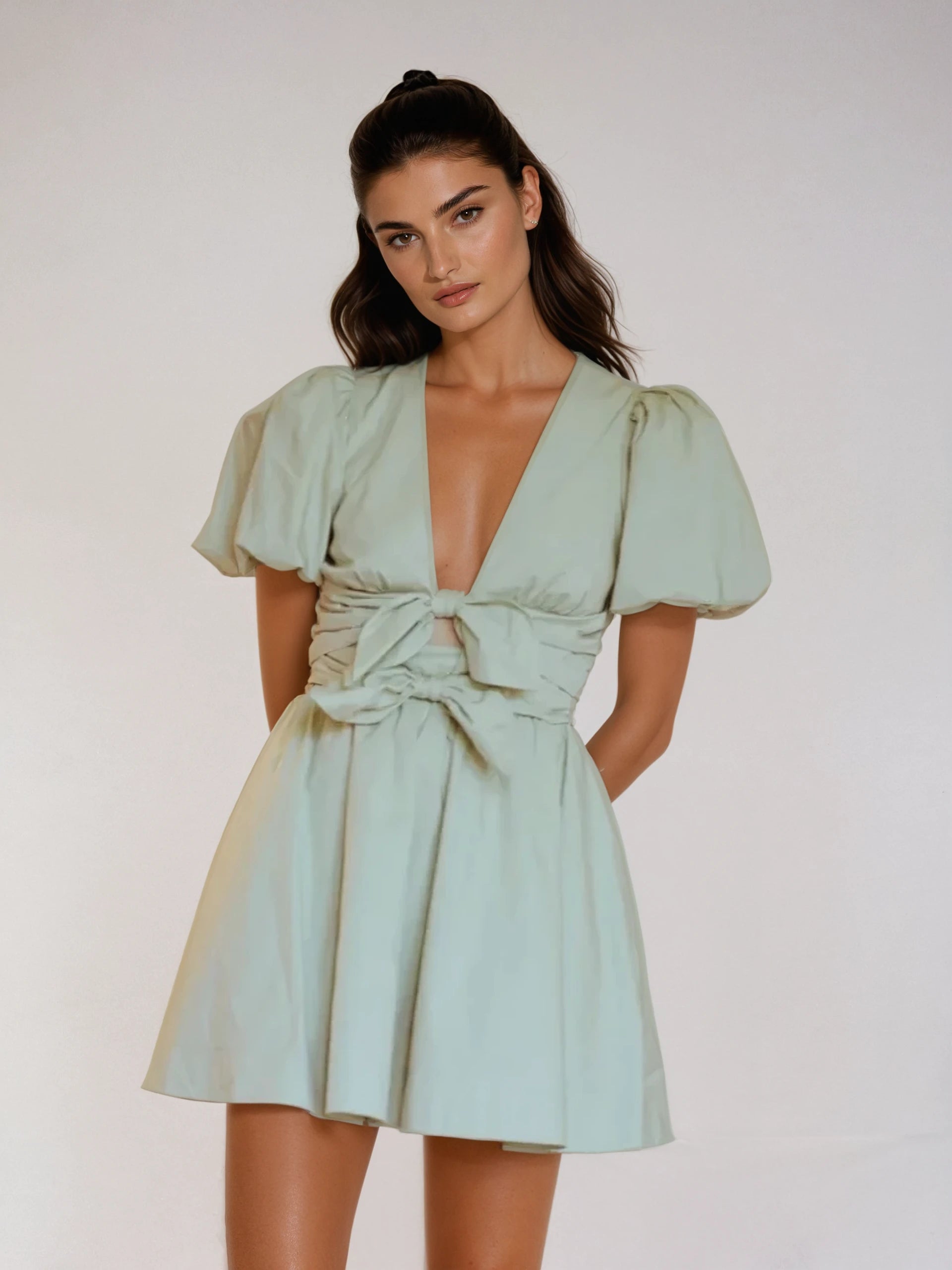Lucy Lace-Up Bow Mini Dress
