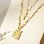 2pc 14k Initial & Cross Layered Necklace Set