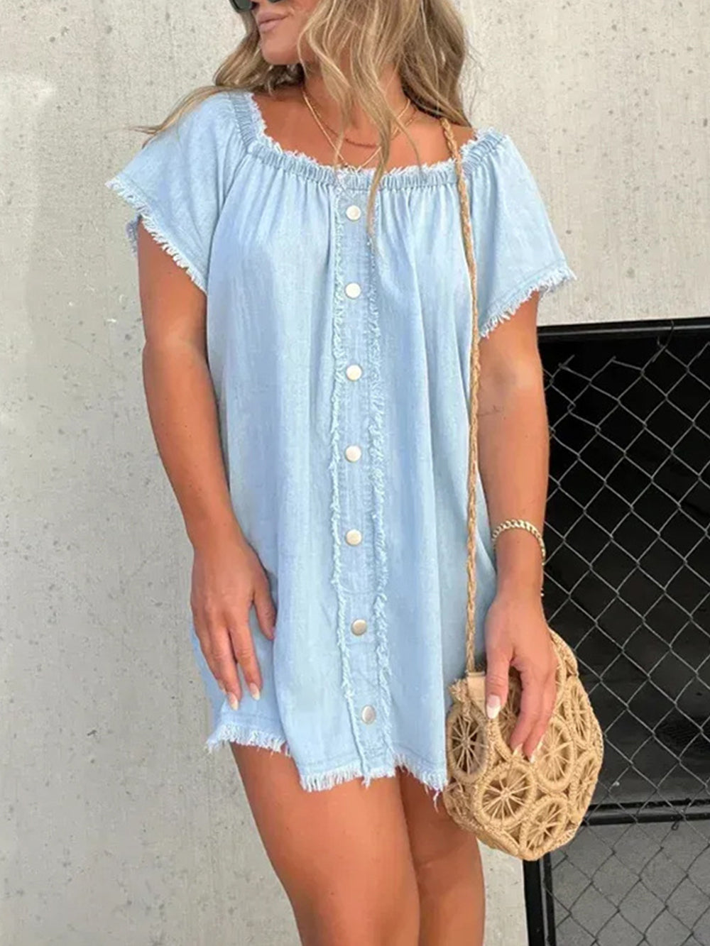 Olivia One-Shoulder Denim Mini Dress