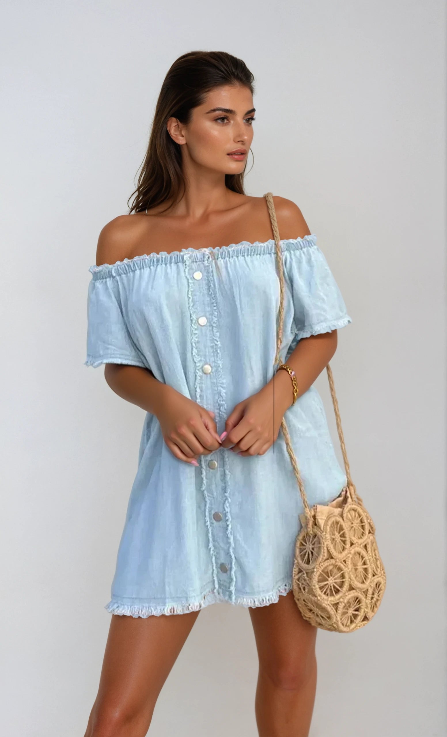 Olivia One-Shoulder Denim Mini Dress