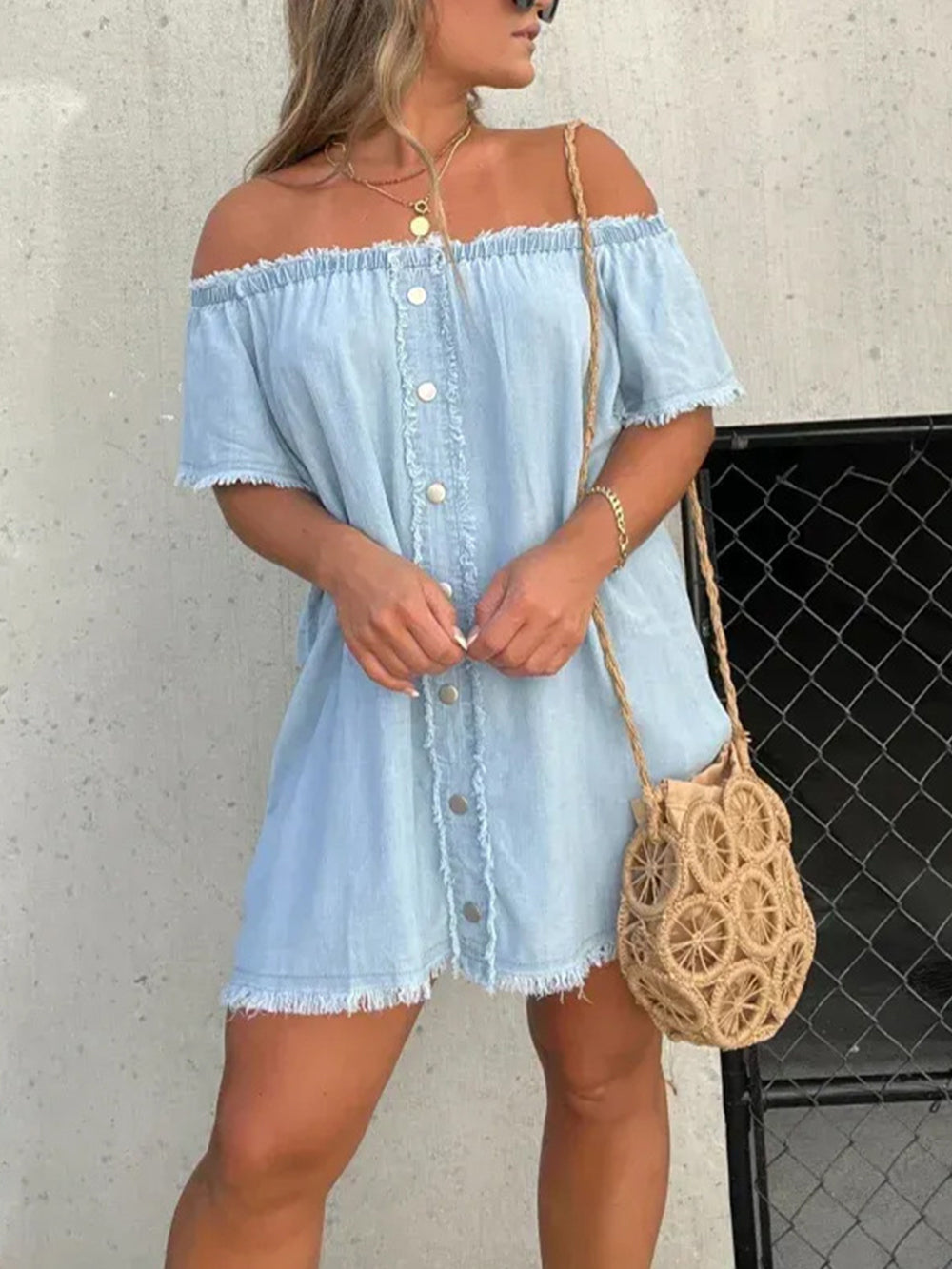 Olivia One-Shoulder Denim Mini Dress