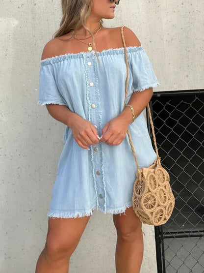 Olivia One-Shoulder Denim Mini Dress