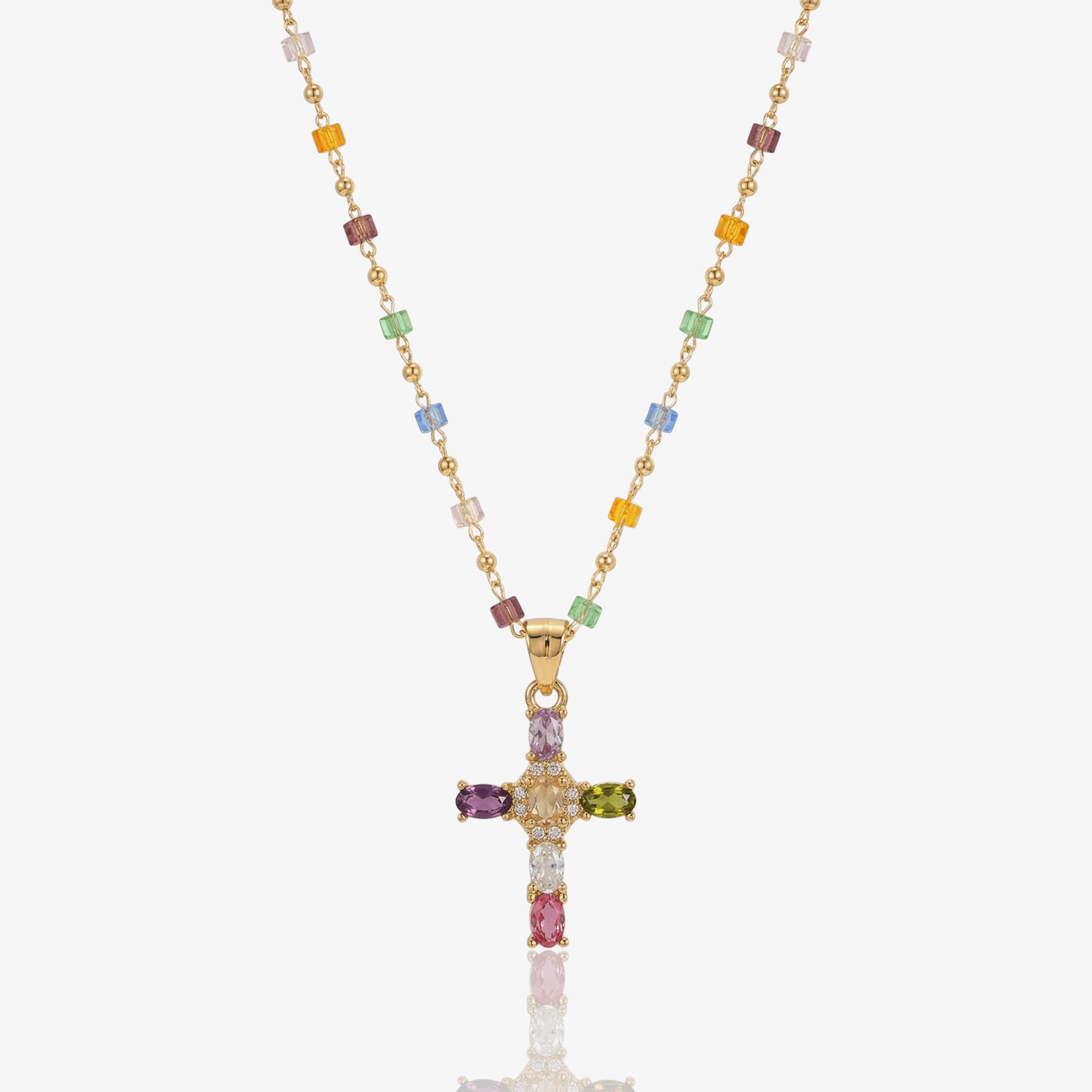 Colorful Gem Cross Necklace