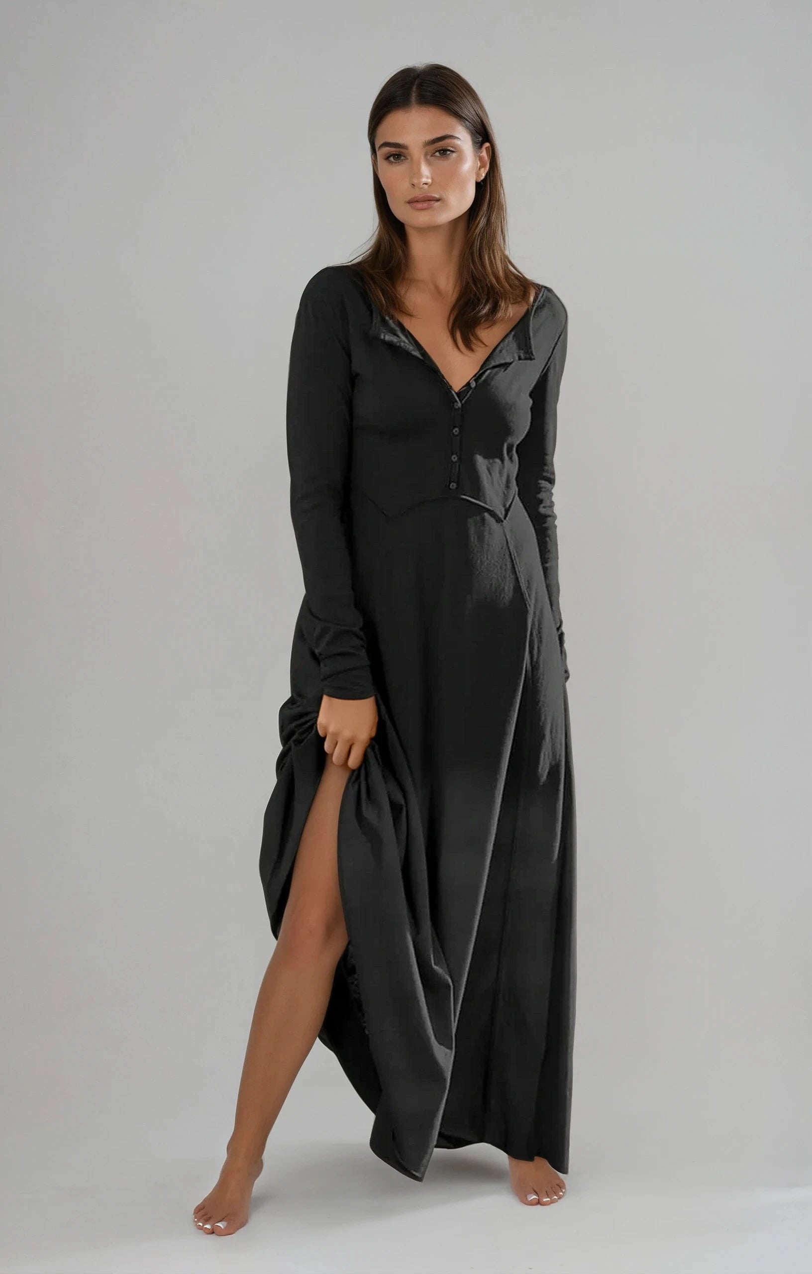 Rebecca Solid Button Maxi Dress