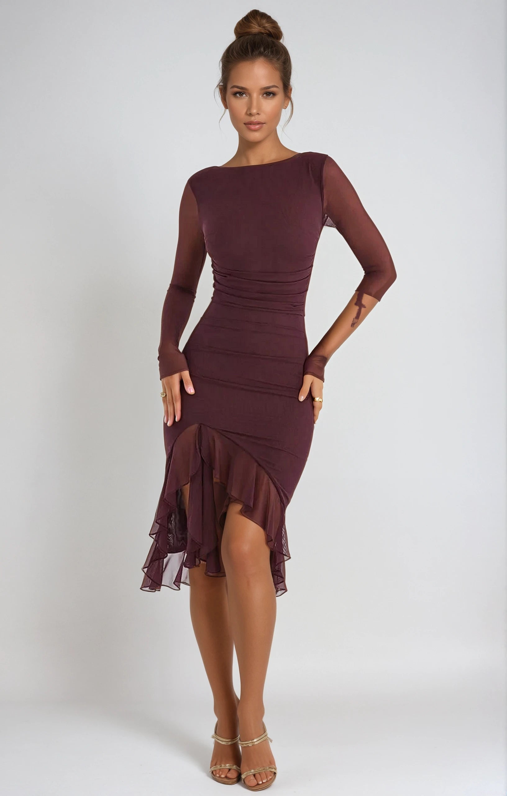 Jessica Burgundy Ruffle Midi Dress