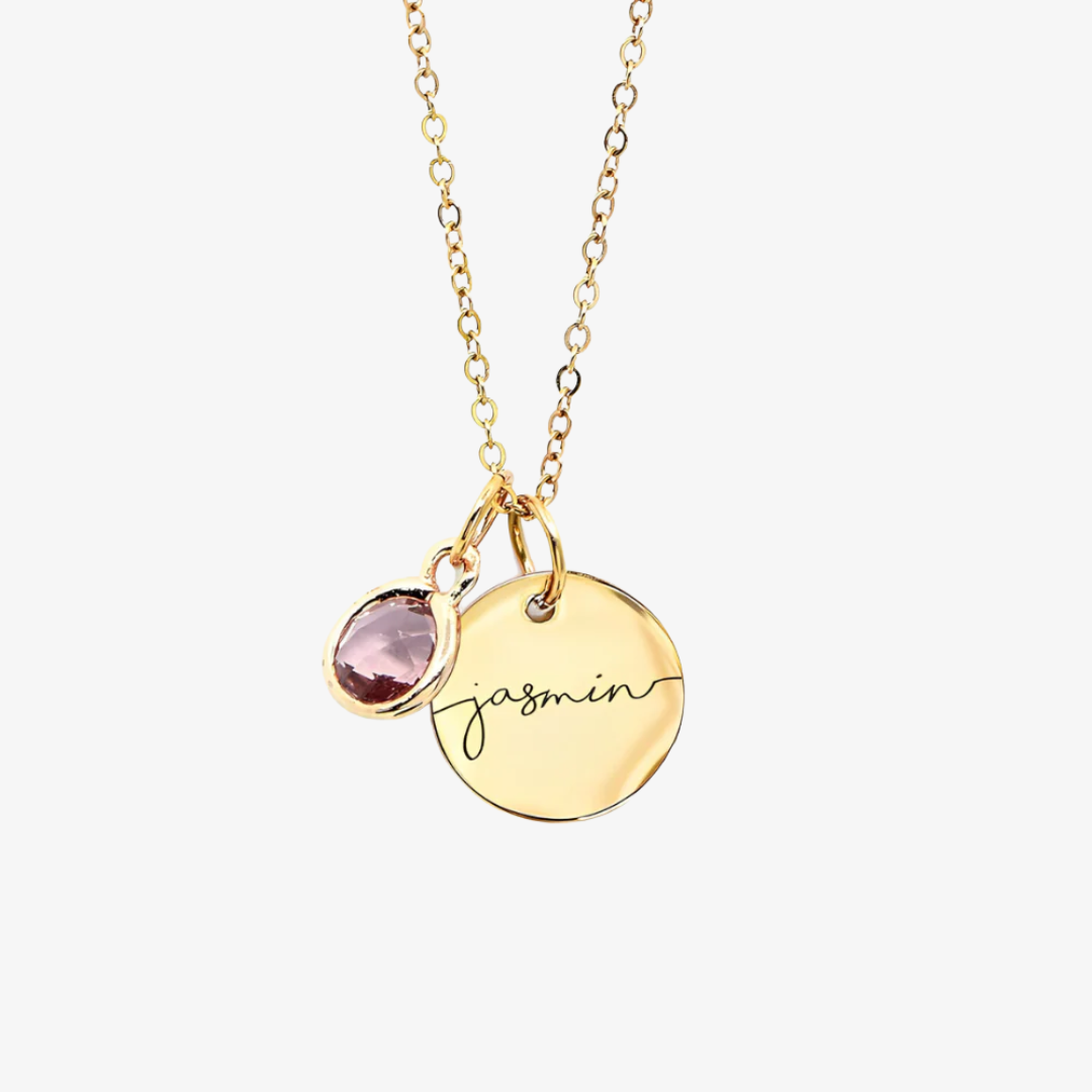 Custom Birthstone Coin Name Necklace