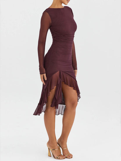Jessica Burgundy Ruffle Midi Dress