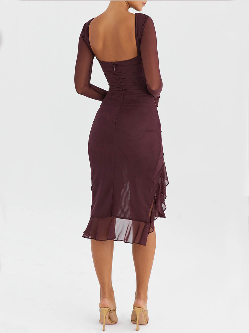Jessica Burgundy Ruffle Midi Dress