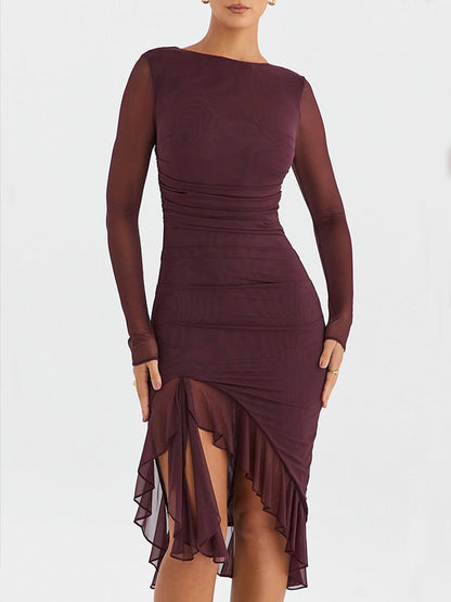 Jessica Burgundy Ruffle Midi Dress