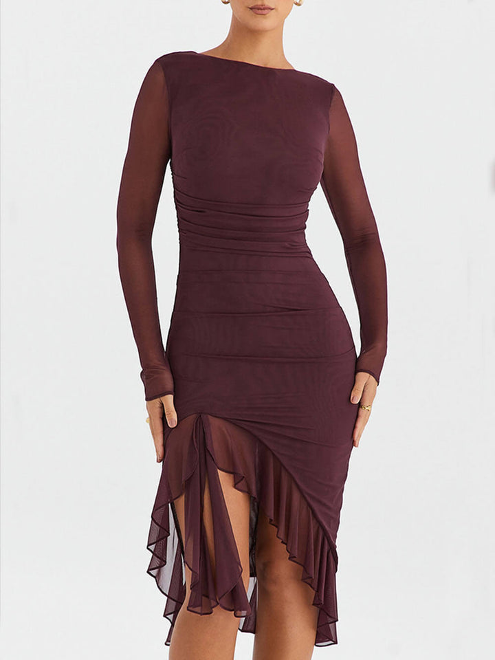 Jessica Burgundy Ruffle Midi Dress