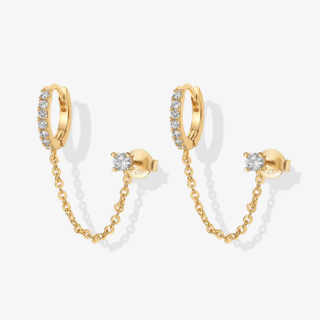 Chained Huggie Hoop CZ Earrings