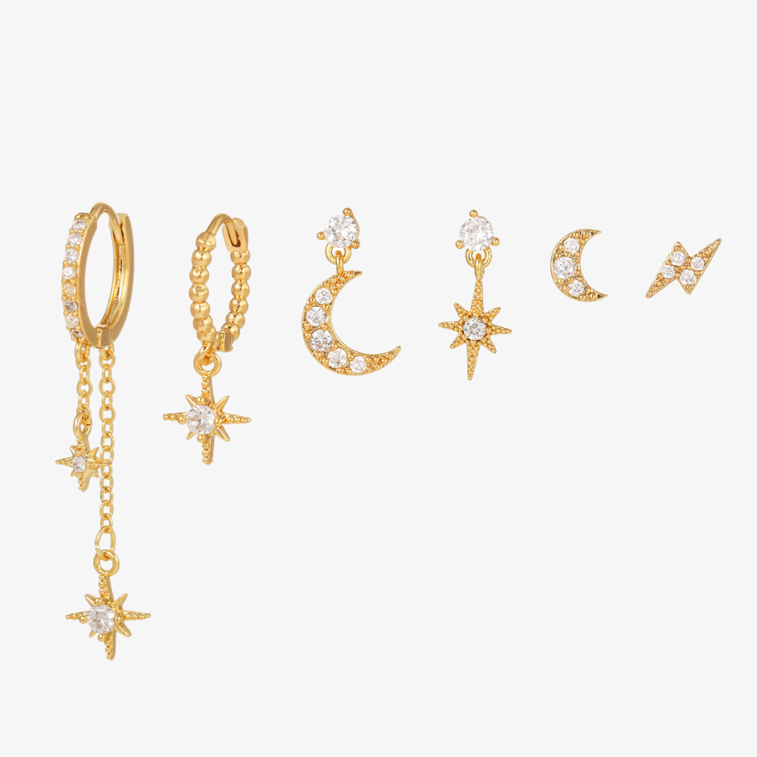 Celestial Stars & Moon Earring Charm Set