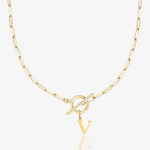 Paperclip Initial Circle Lock Clasp Necklace