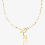 Paperclip Initial Circle Lock Clasp Necklace