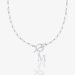 Paperclip Initial Circle Lock Clasp Necklace