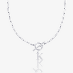Paperclip Initial Circle Lock Clasp Necklace