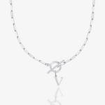 Paperclip Initial Circle Lock Clasp Necklace