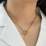 Paperclip Initial Circle Lock Clasp Necklace