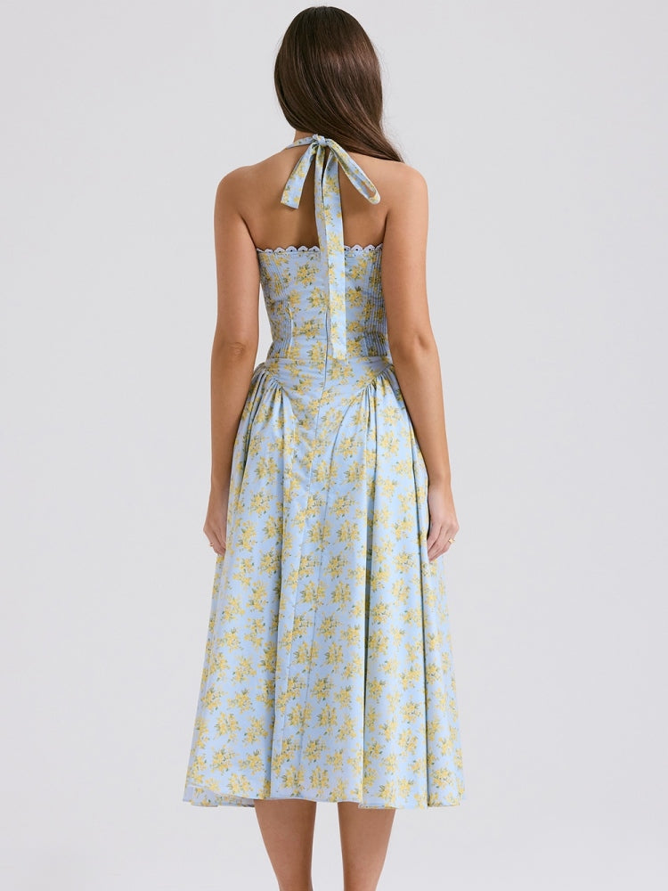 Roselia Soft Blue Floral Backless Tank Dress