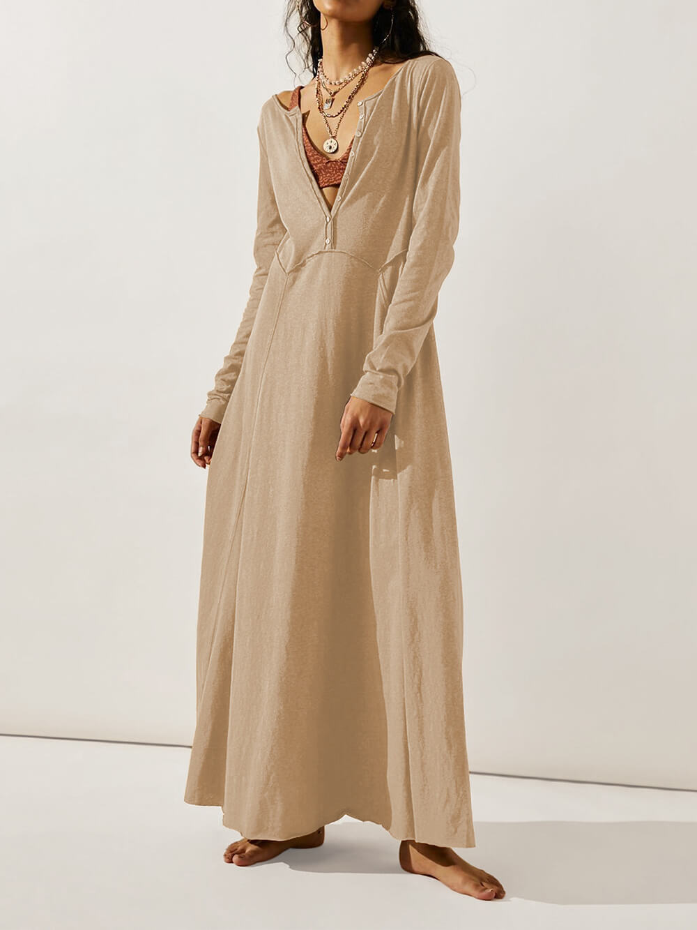 Rebecca Solid Button Maxi Dress