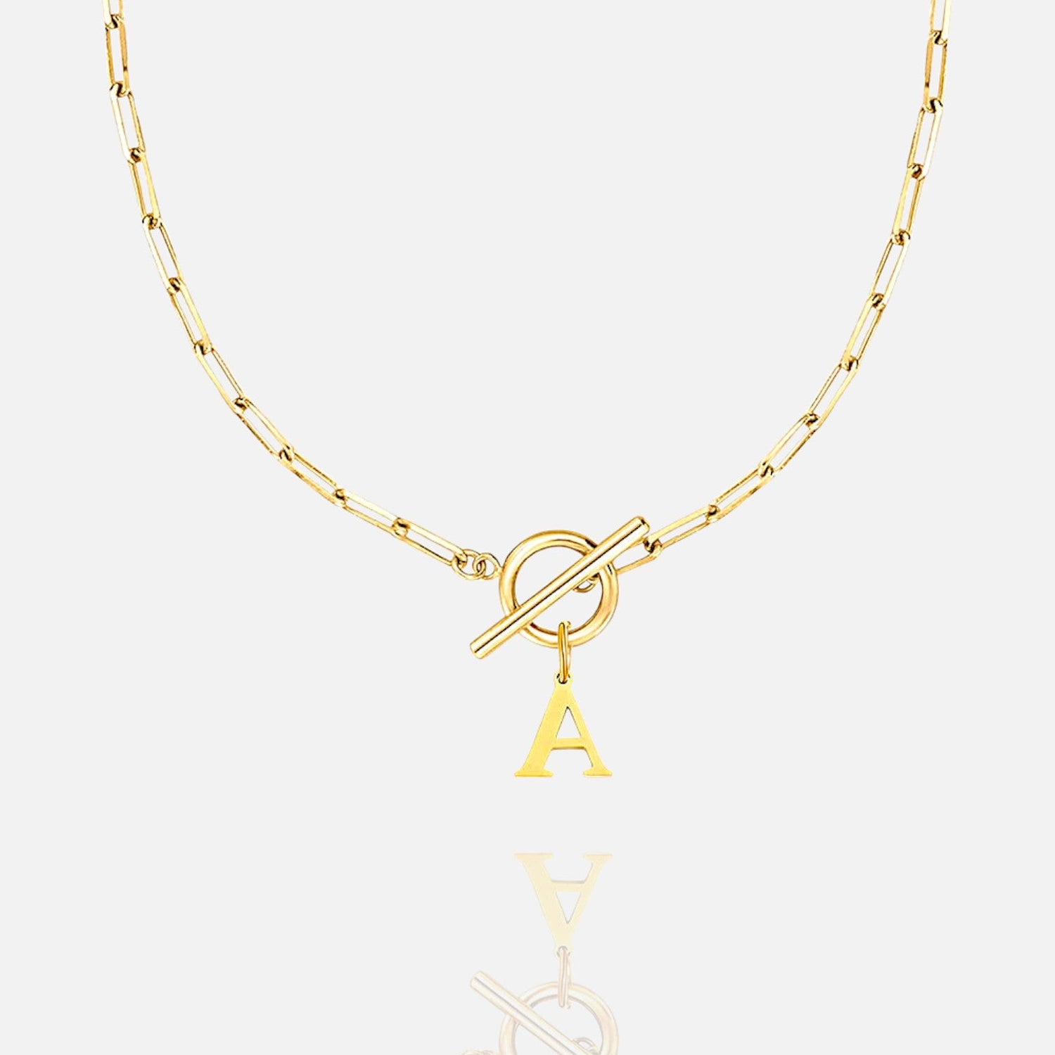 Paperclip Initial Circle Clasp Necklace