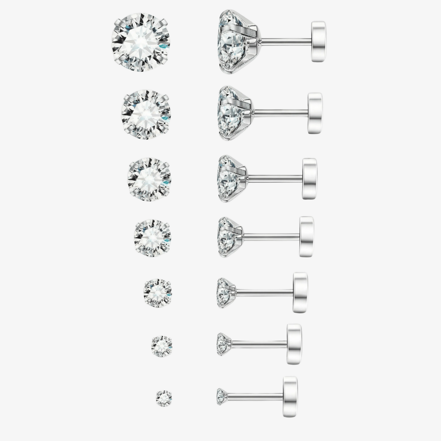 Cubic Zirconia Flat Back Stud Earrings Set