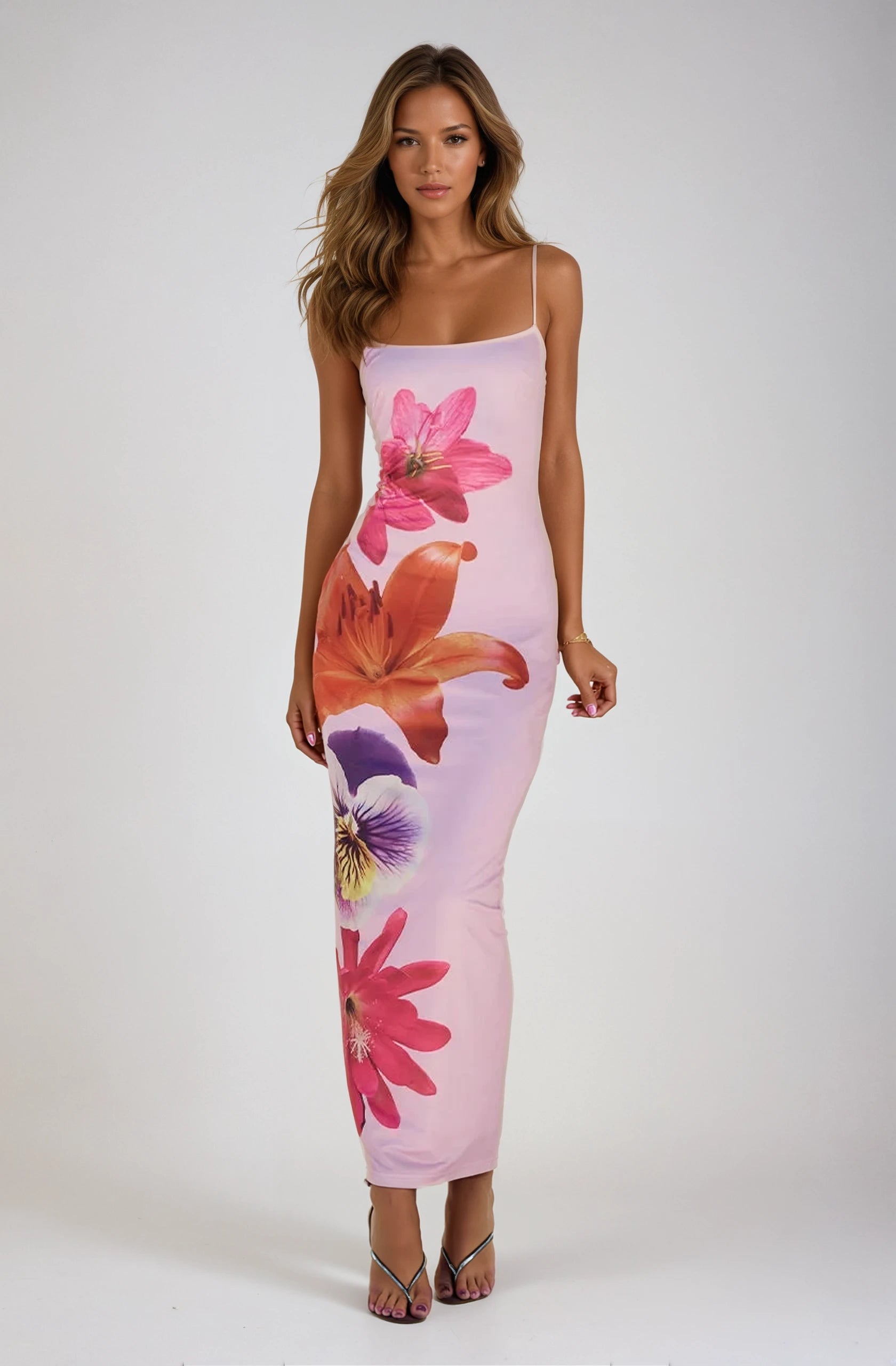 Caroline Floral Print Midi Slip Dress