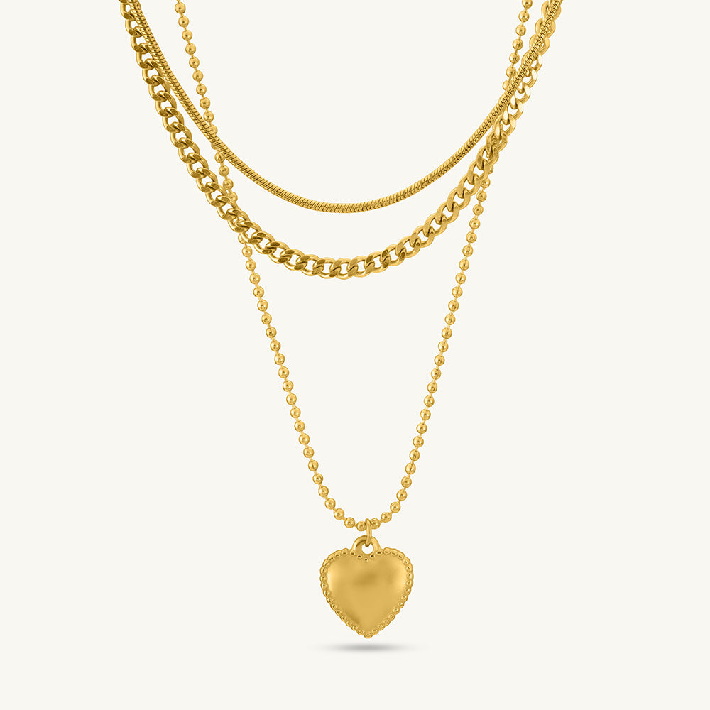Gilded Affection Layered Heart Charm Necklace