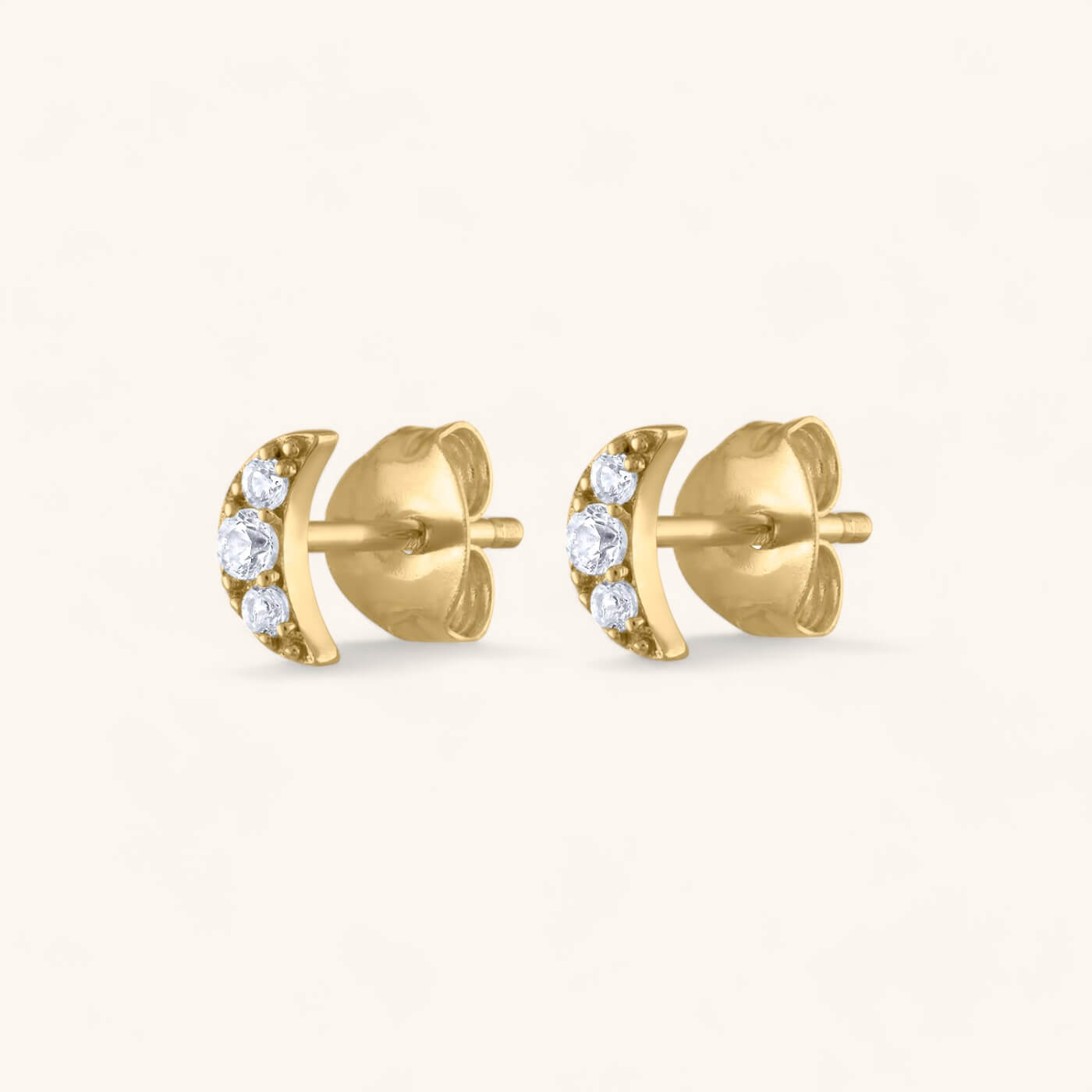 Pave Moon Studs in 14k gold plated