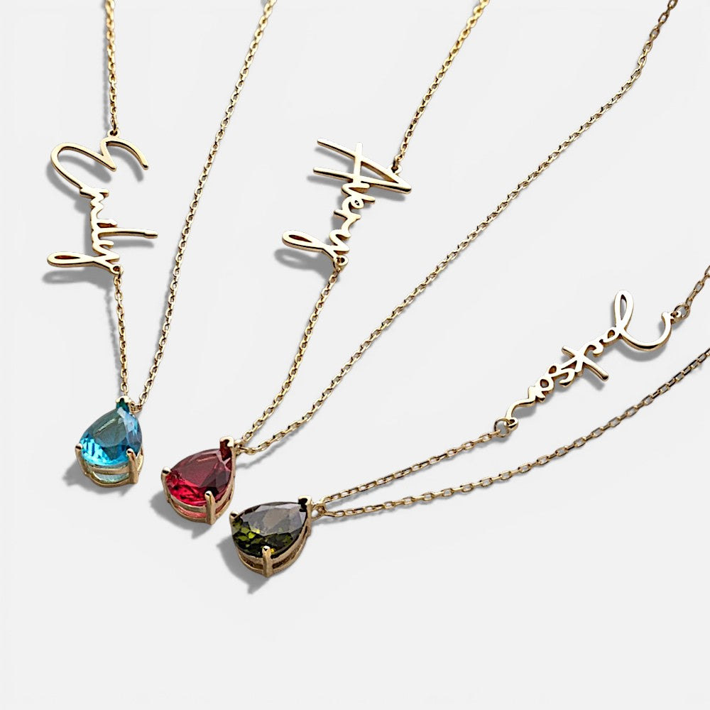 Teardrop Name Birthstone Necklace
