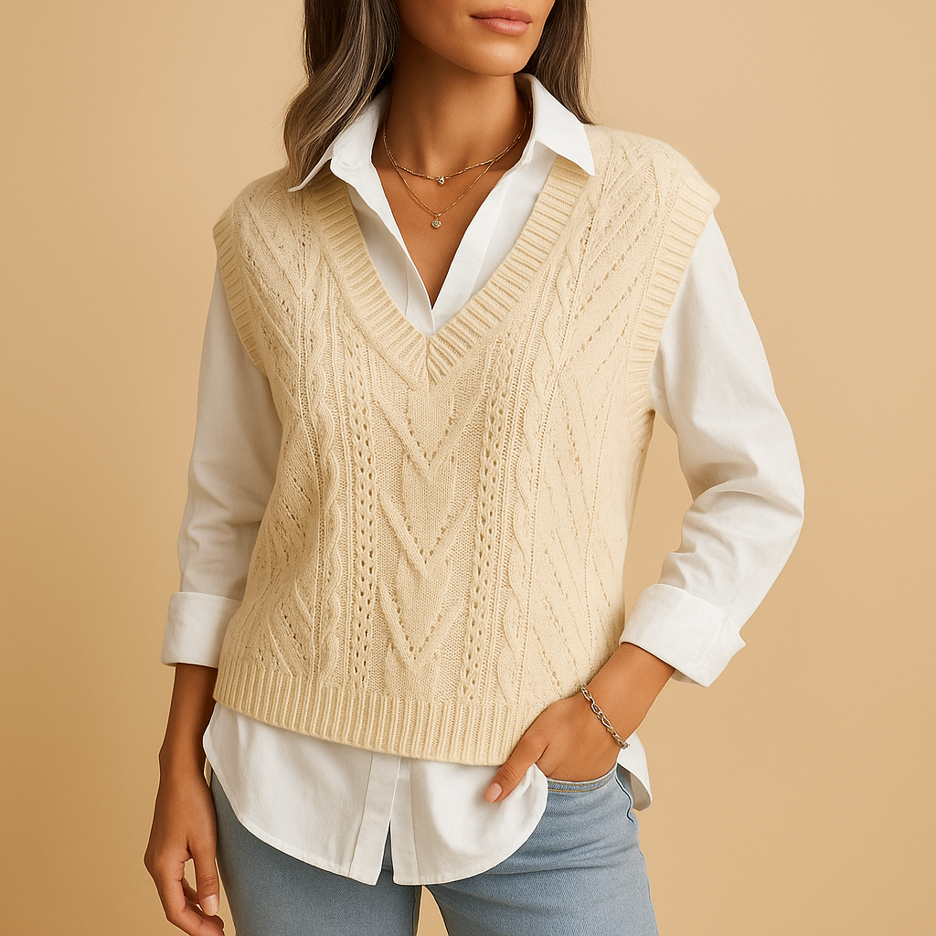 Clara Sleeveless Cable Knit Vest | Lorienna