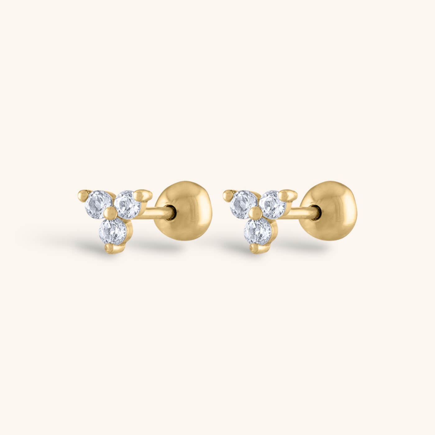 Crystal Trinity Ball Back Earrings in 14k gold plated