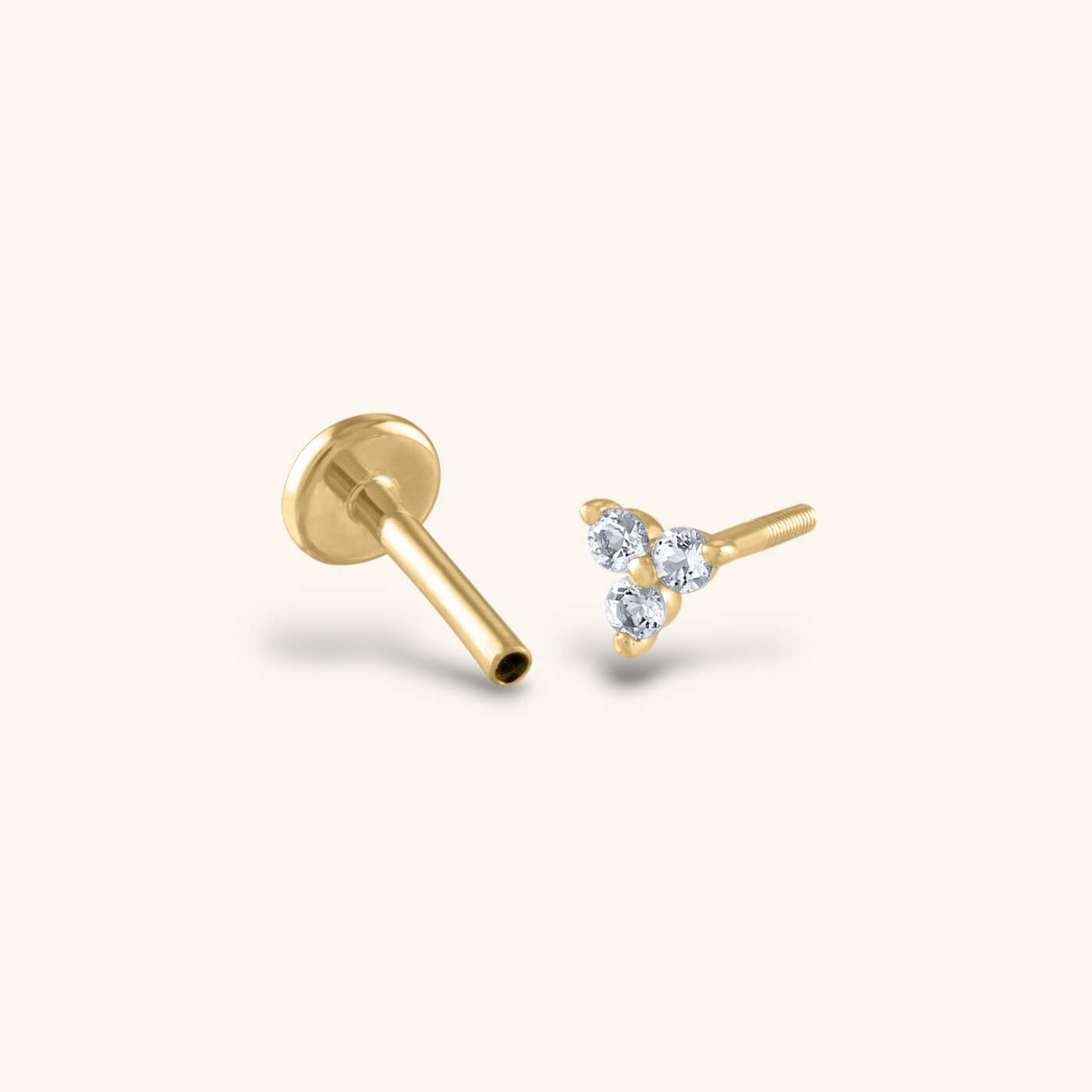 Crystal Trinity Threaded Flat Back Earring in 14k gold plated