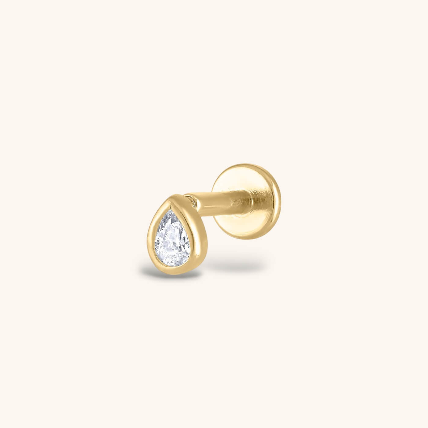 Celestial Crystal Pear Bezel Solitaire Threaded Flat Back Earring
