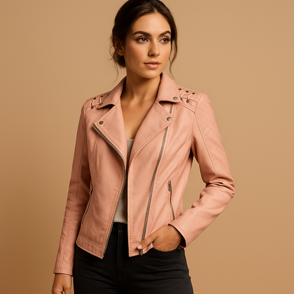 Celeste Faux Leather Jacket with Stand Collar | Lorienna