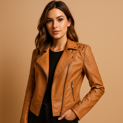 Celeste Faux Leather Jacket with Stand Collar | Lorienna