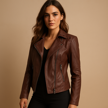 Celeste Faux Leather Jacket with Stand Collar | Lorienna