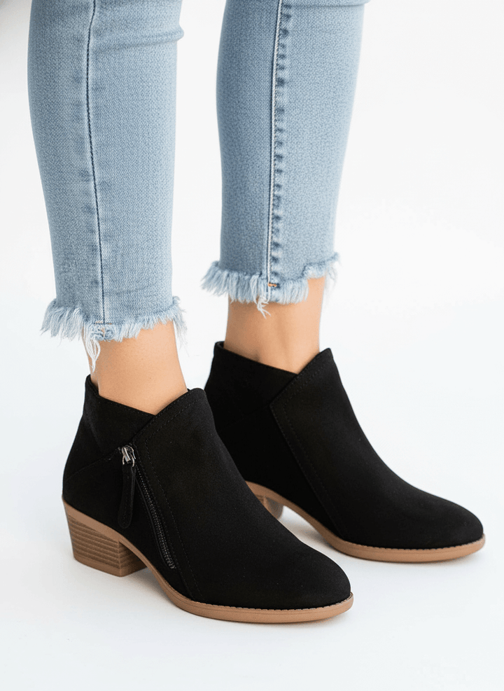 Women’s Ankle Boots – Leather Low Heel Side Zip Design