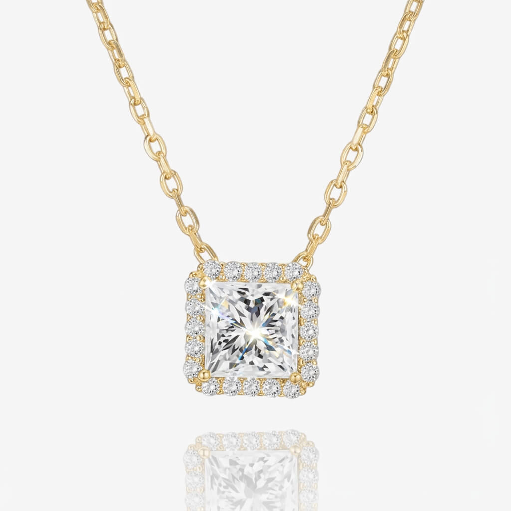 Square Halo Pendant Necklace