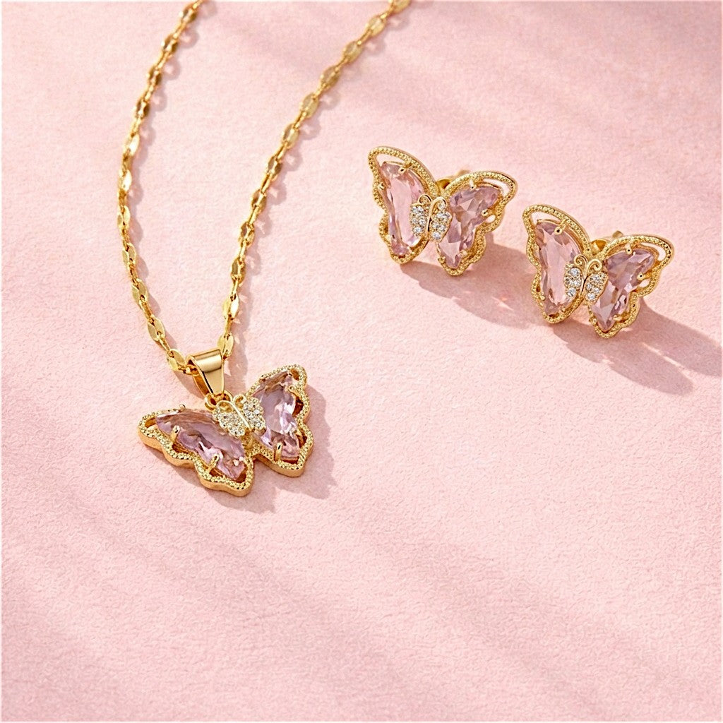 Butterfly Love Necklace & Earrings Set