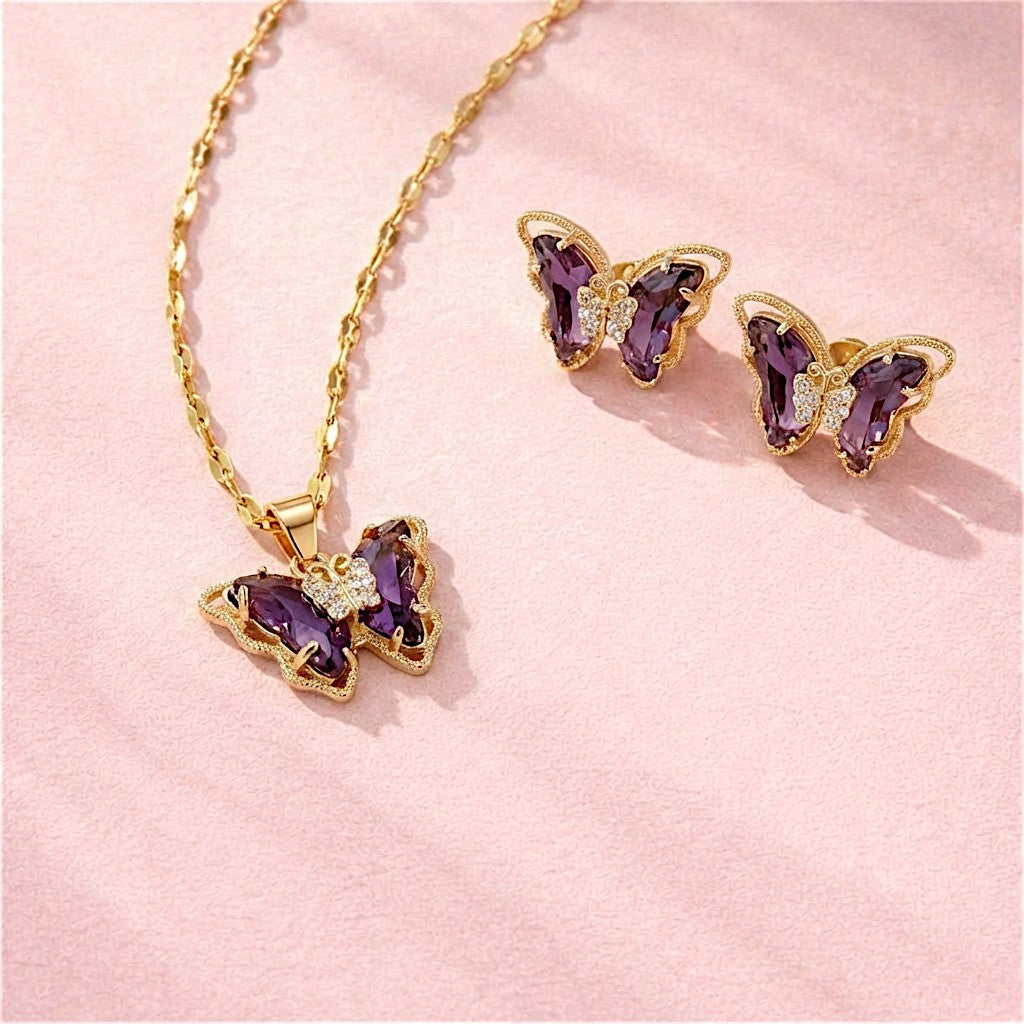 Butterfly Love Necklace & Earrings Set