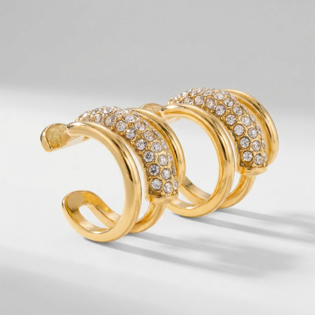 Nail Layered Gold Cuff Earrings