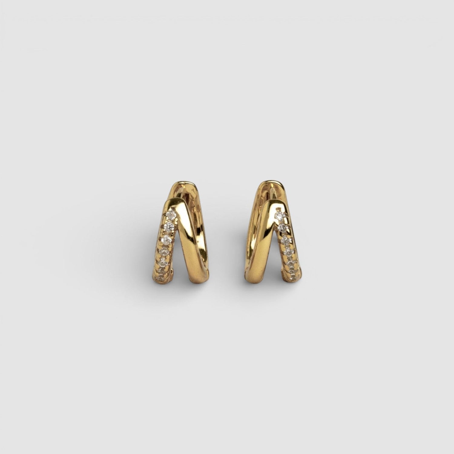 Duo Sparkle Gold Huggie Earrings