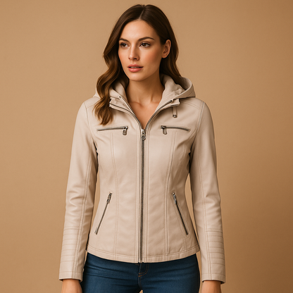 Grace Leather Jacket with Hood | Lorienna