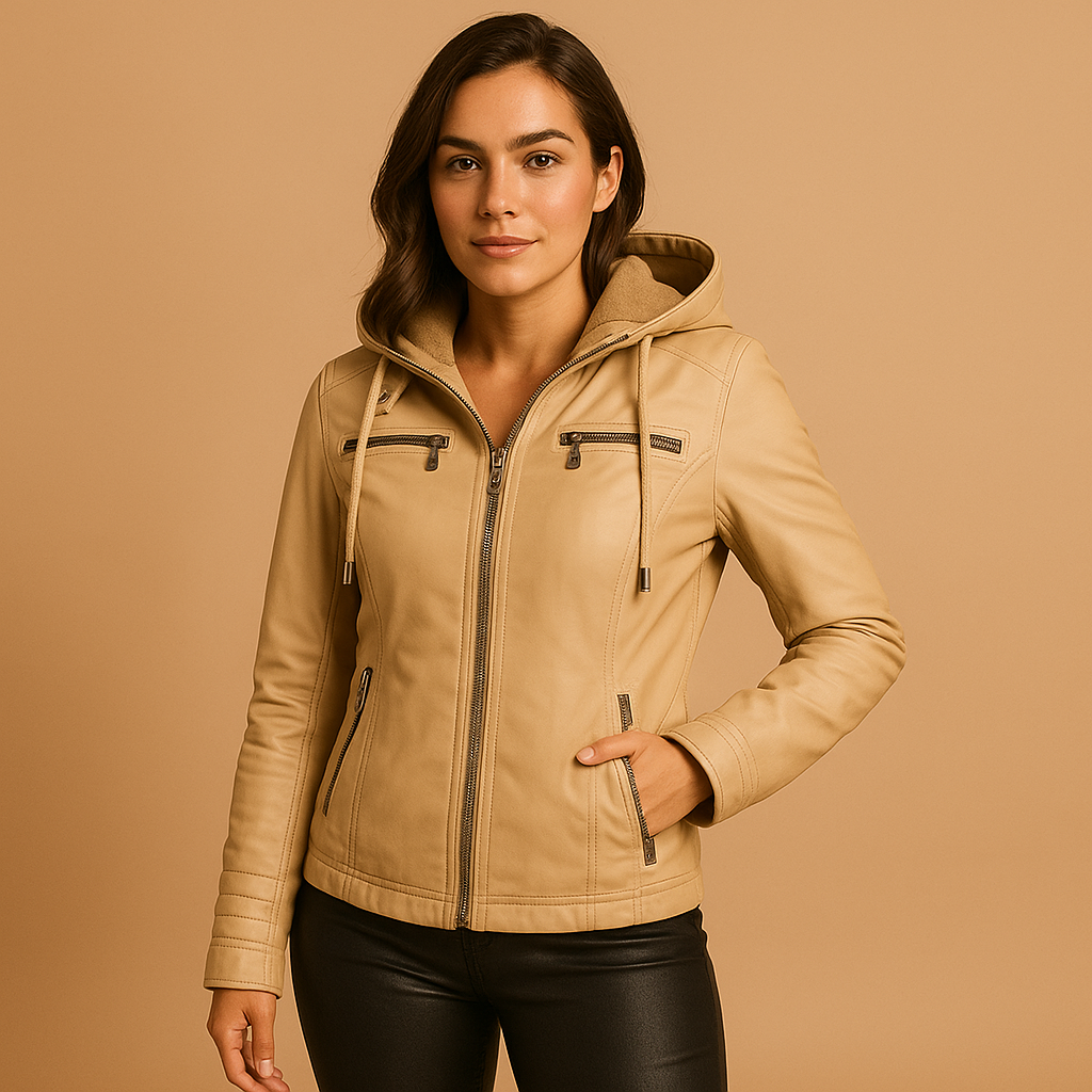 Grace Leather Jacket with Hood | Lorienna