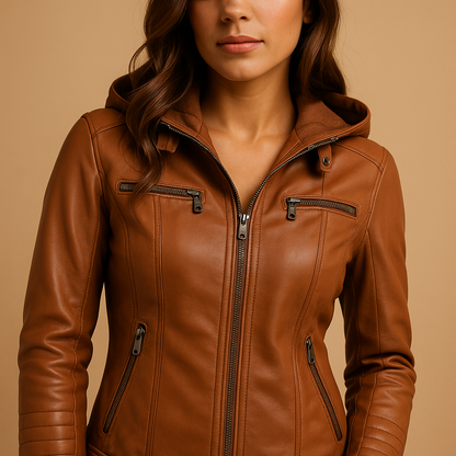 Grace Leather Jacket with Hood | Lorienna