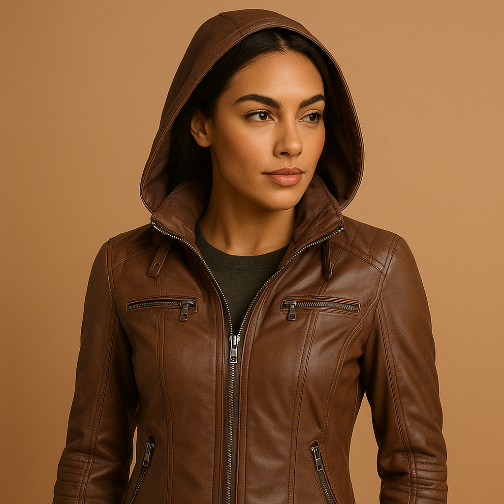 Grace Leather Jacket with Hood | Lorienna