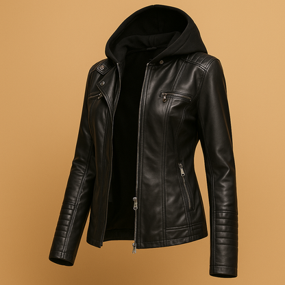 Grace Leather Jacket with Hood | Lorienna